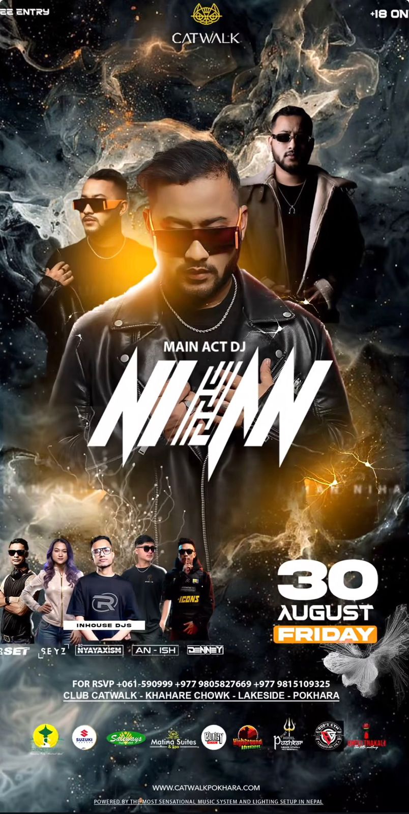 Event flyer: DJ Nihan, Main Act at Club Catwalk, Pokhara